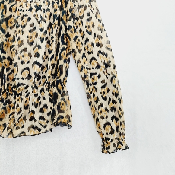 The Limited Silk Leopard Print Elastic Detail Long Sleeve Off Shoulder Top P4776 - Picture 3 of 7